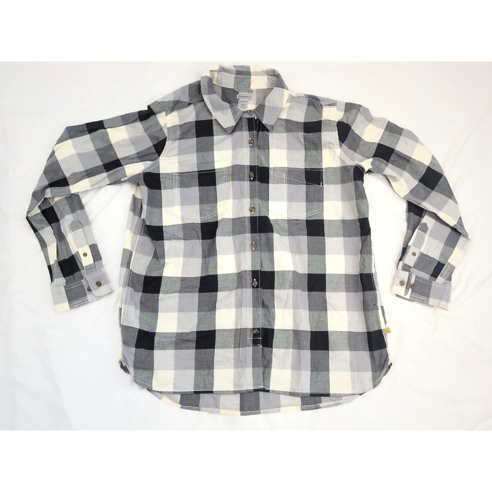 CARHARTT Original Fit White Black Plaid Button Up Mens XL Long Sleeve Shirt